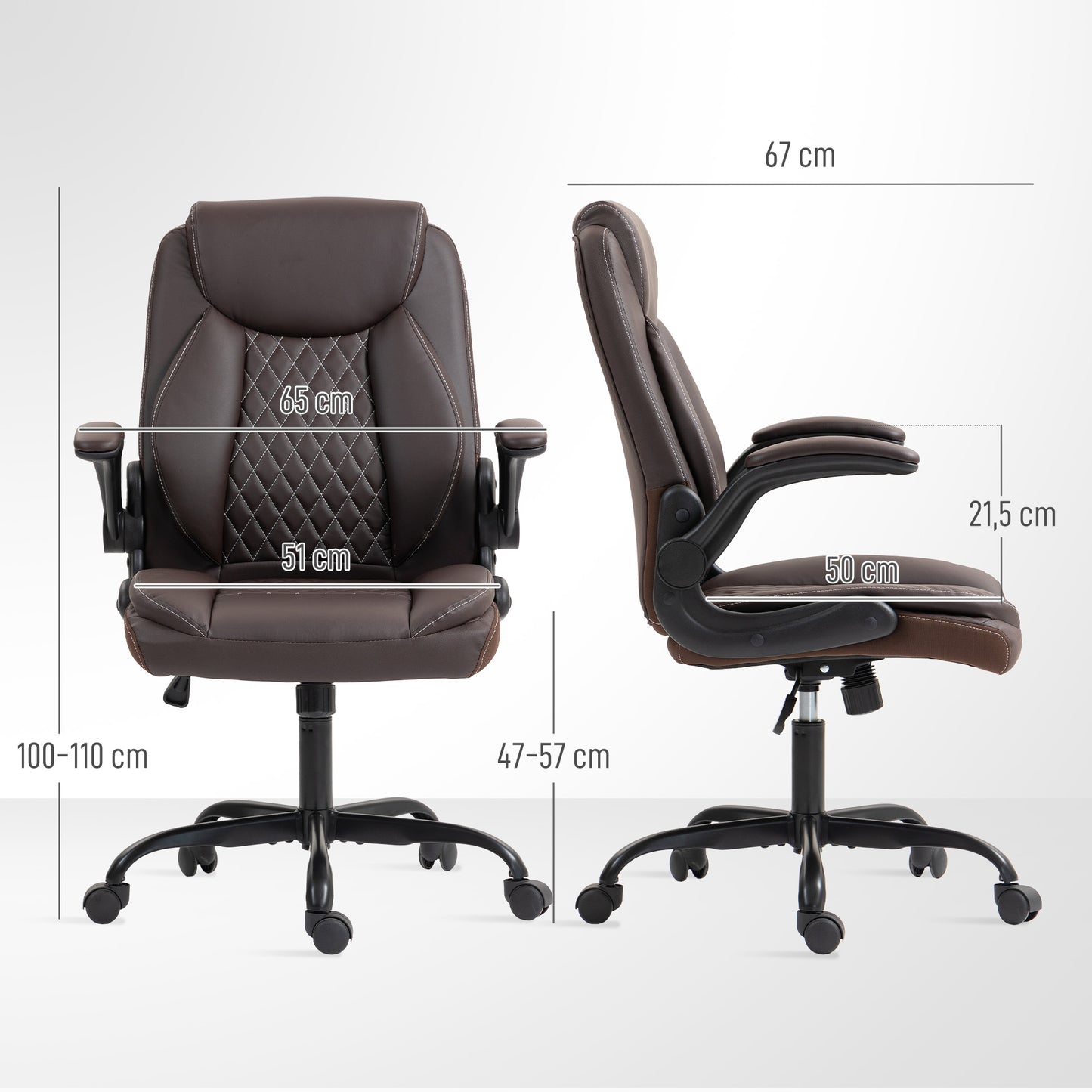 HOMCOM Faux Leather Office Chair. with Flip-Up Armrests - Brown