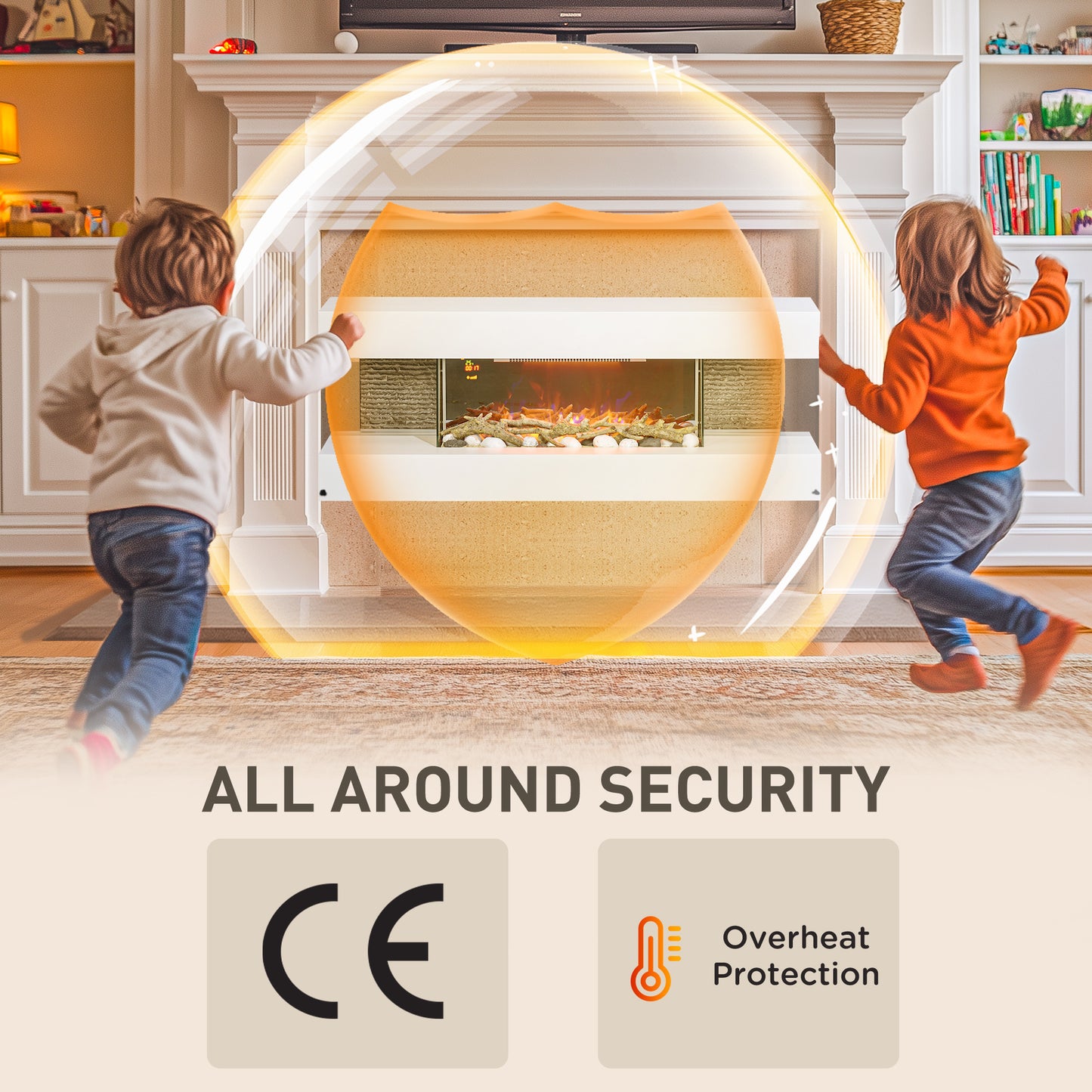 HOMCOM 47inch / 120cm Electric Fireplace Wall Mounted, Freestanding, Glass Electric Fire Suite with Mantel