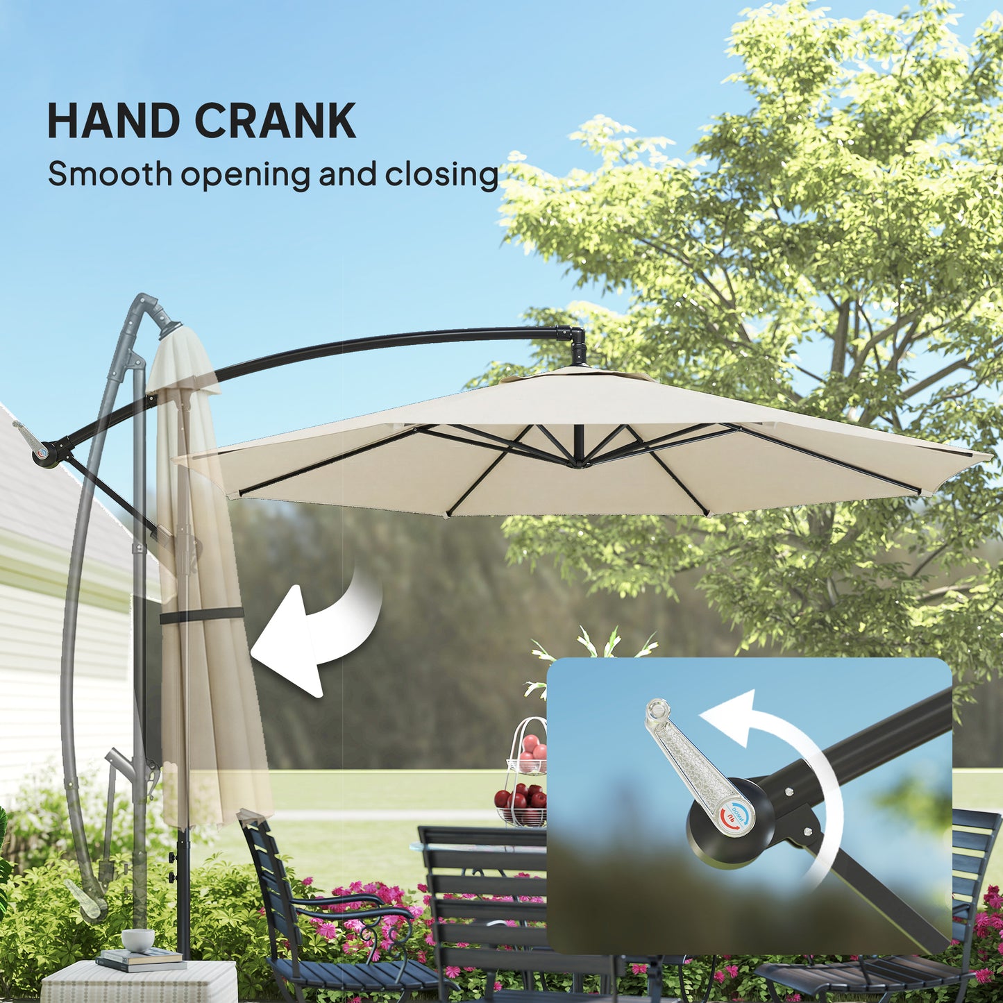 Outsunny 3 m Overhanging Cantilever Parasol, with Cross Base - Cream White