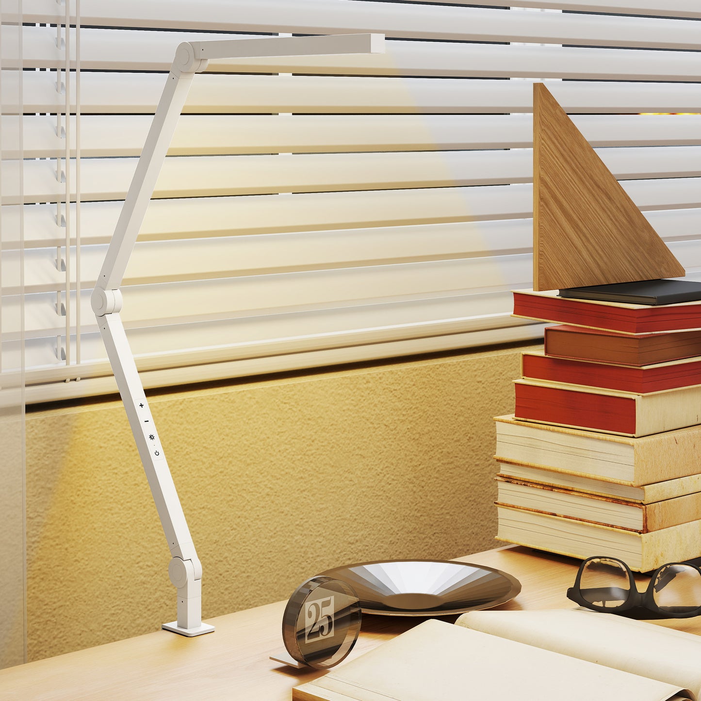 HOMCOM LED Desk Lamp, Dimmable with Swing Arm & Clamp, Adjustable Eye-Caring Light, 2 Colors & 5 Brightness Levels for Office, Study, Task, White