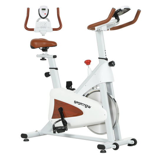 SPORTNOW Indoor Exercise Bike, Quiet Stationary Bike, Stylish Cycling Machine with Adjustable Seat and Resistance - White