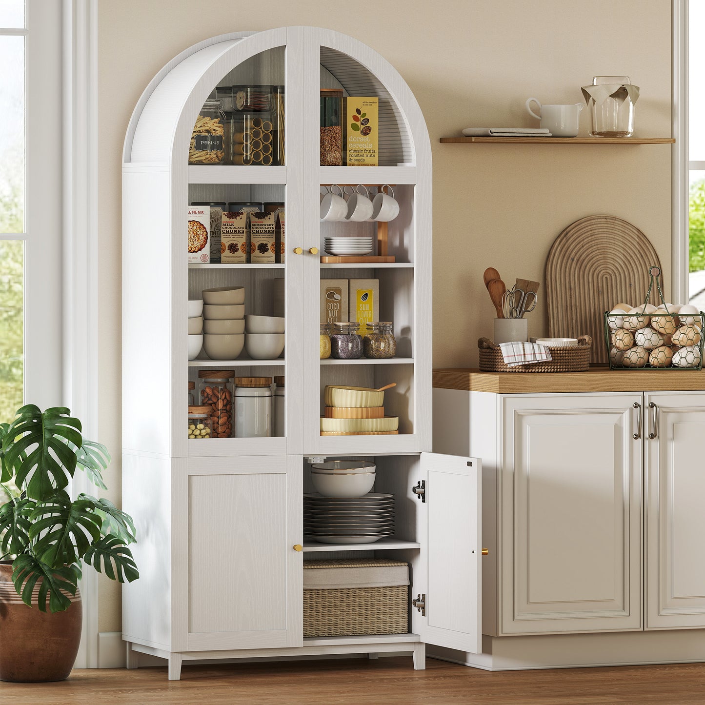 HOMCOM 180cm Tall Kitchen Cupboard, Storage Cabinet with Adjustable Shelves, Acrylic Doors for Living Room, Dining Room, White