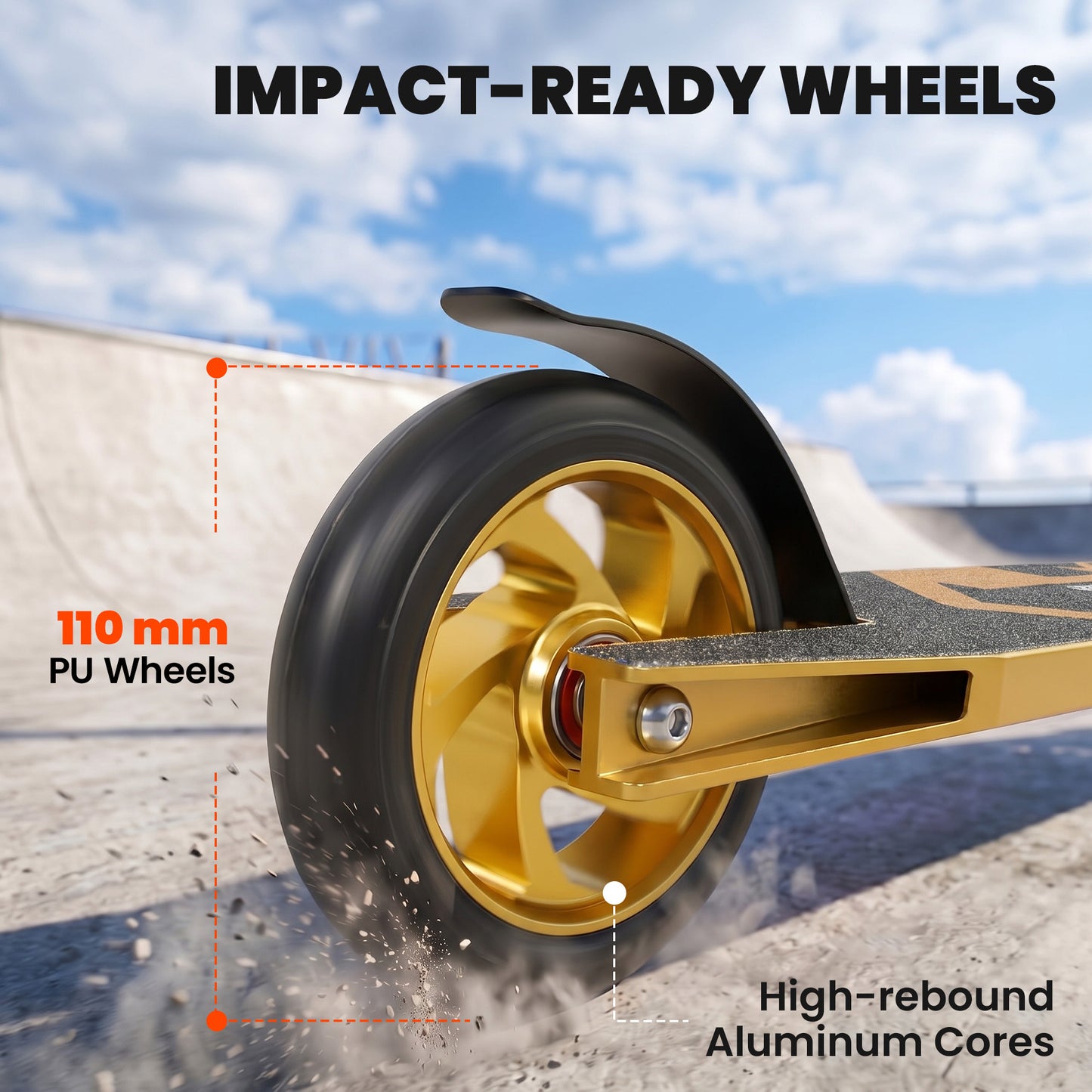 SPORTNOW Stunt Scooter, Pro Scooter for Adult Teens with 360° Handlebar, 110 mm PU Wheels, Aluminium Deck, ABEC-7, Gold Tone