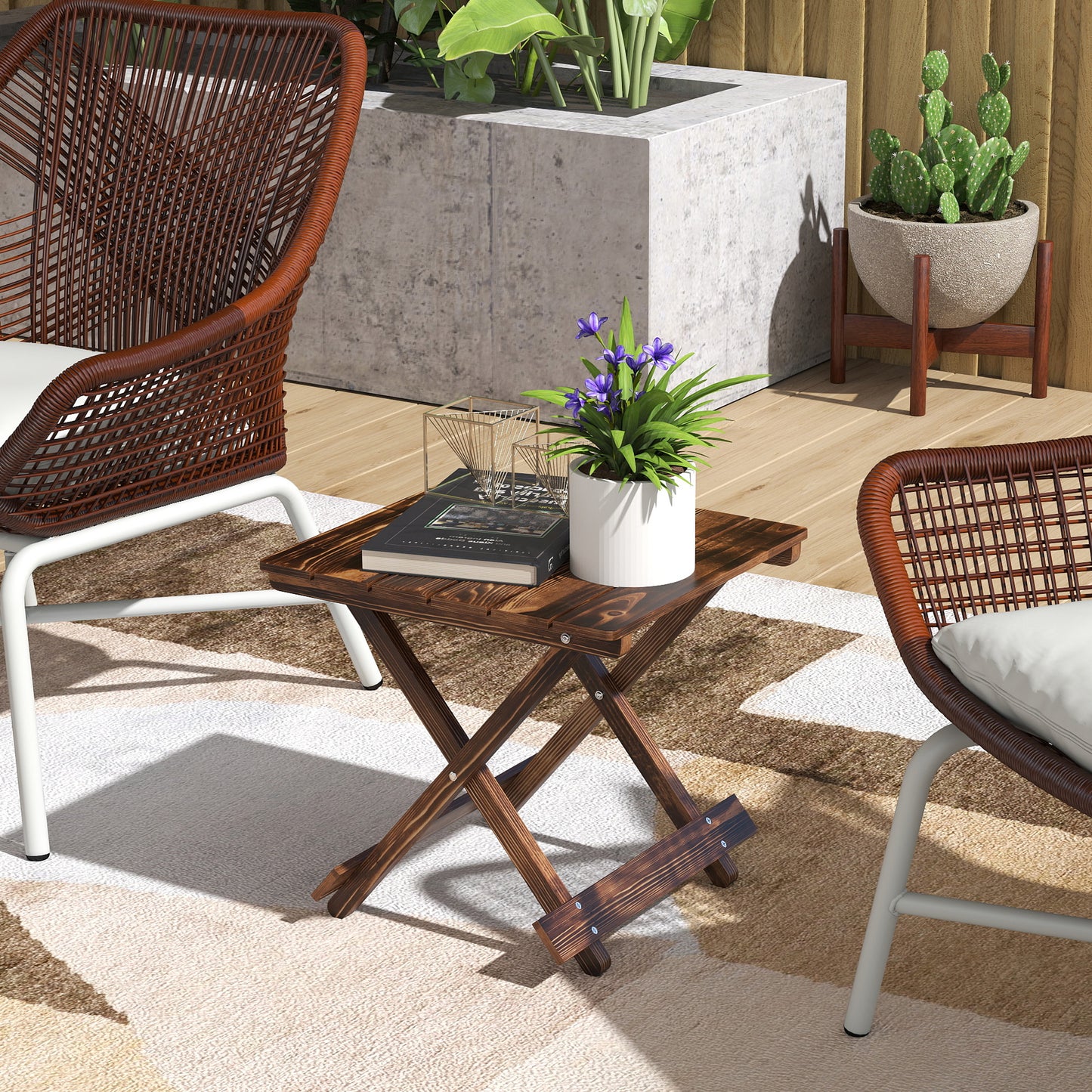Outsunny Fir Wood Folding Coffee Table, Lightweight Small Garden Table, Portable Folding Side Table for Balcony