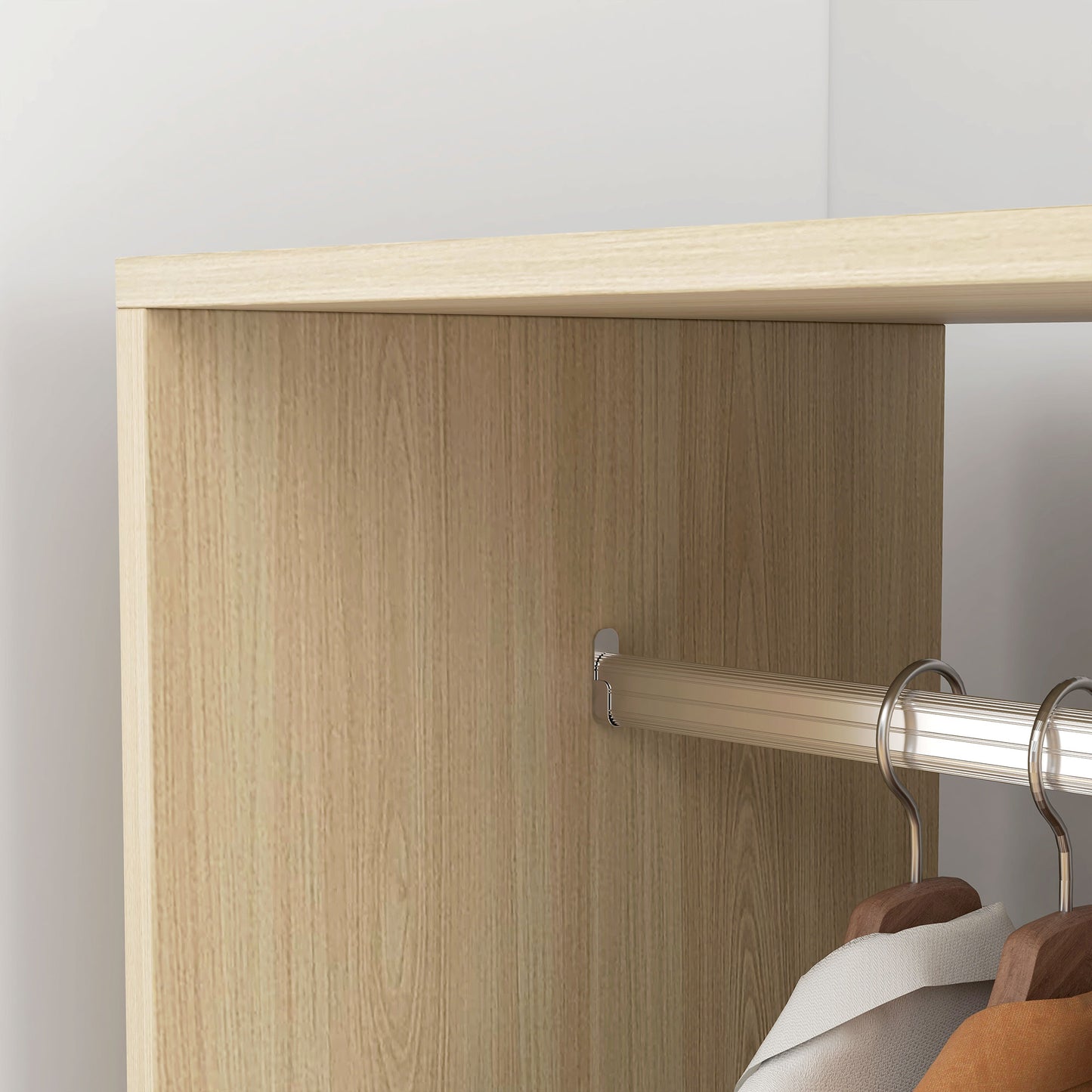 HOMCOM Wardrobe with shelf, 2 compartments and hanging rail, 4 swivel casters dim. 60L x 40W x 128H cm natural wood