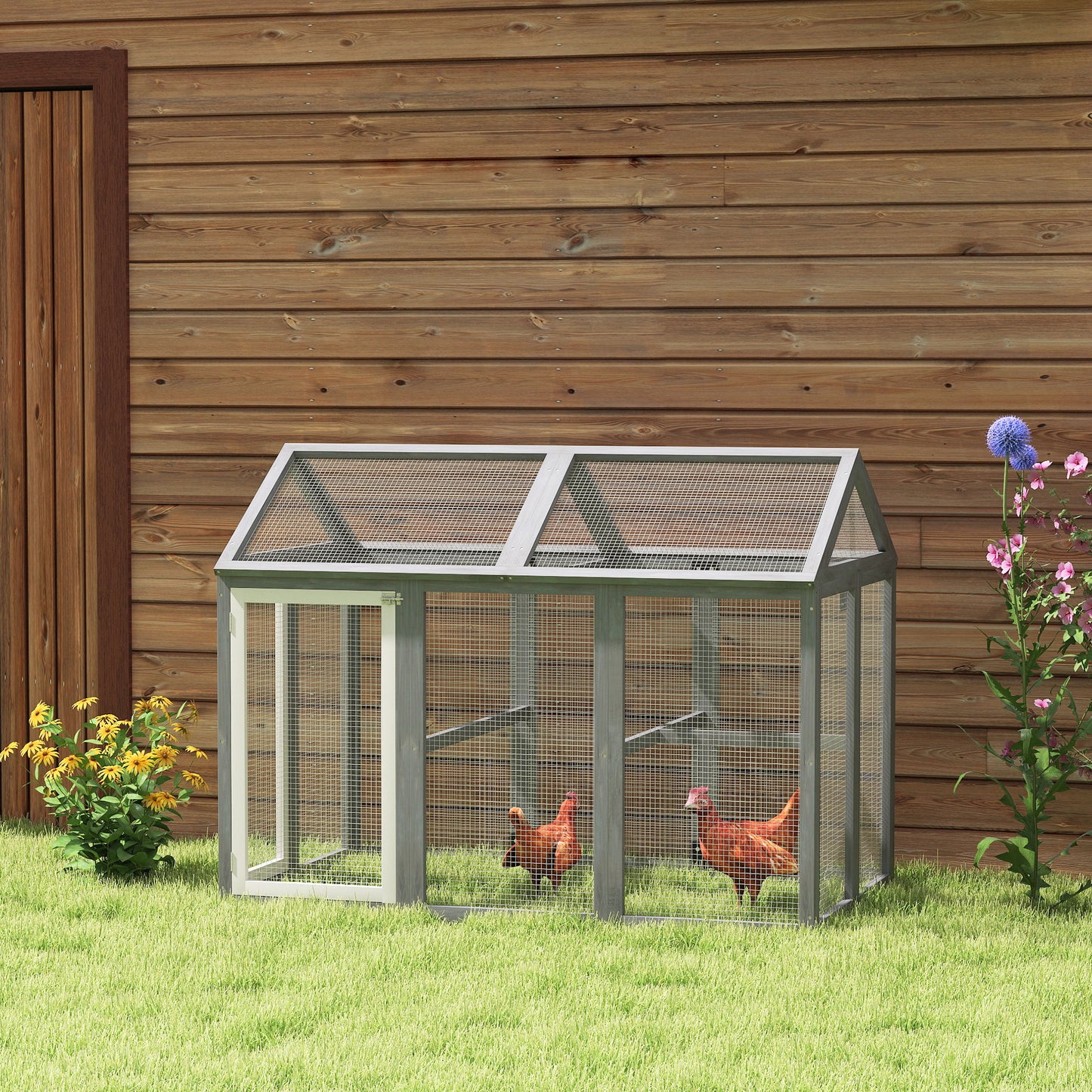 PawHut Large Chicken Run, Wooden Chicken coop, with Combinable Design - Wood Effect