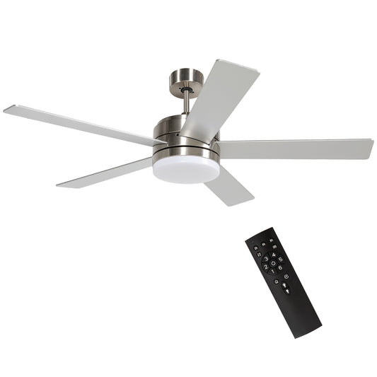 HOMCOM 132cm LED Ceiling Fan with Remote - Silver/Beech