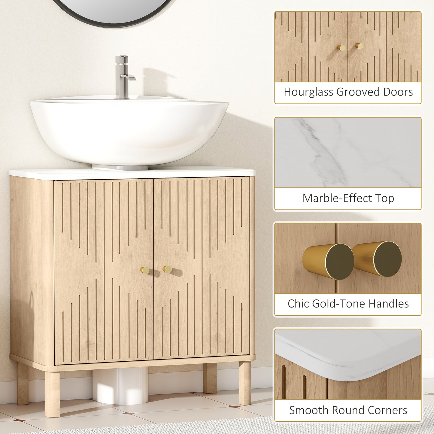 HOMCOM Under Sink Bathroom Cabinet for Basin without or with Pedestal - Oak