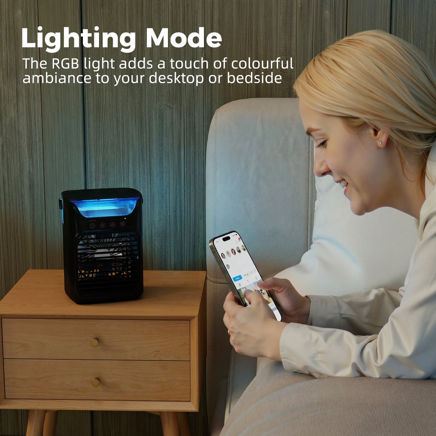 HOMCOM Air Cooler with Adjustable Head, Portable Air Conditioner with 3 Wind Speed, 2 Cool Mist, RGB Light, Black