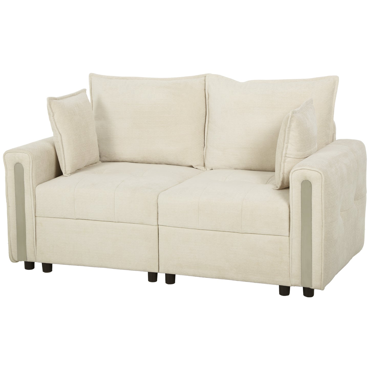 HOMCOM 2 Seater Sofa with Lift-Up Storage, 168 cm Comfy Velvet Small Couch with Wide Deep Seat Beige