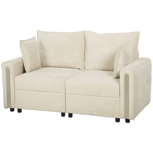 HOMCOM 2 Seater Sofa with Lift-Up Storage, 168 cm Comfy Velvet Small Couch with Wide Deep Seat Beige