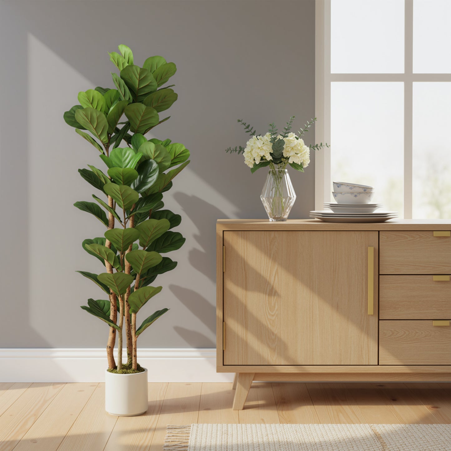 HOMCOM 150cm Artificial Fiddle Leaf Fig Tree - Green