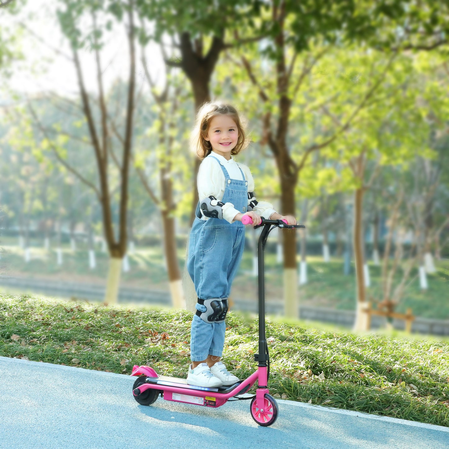 AIYAPLAY Kids Electric Scooter Ages 6-14, Dual Brakes, Flash Wheel, Light, Up to 12 KM/H & 10 KM Range, Pink
