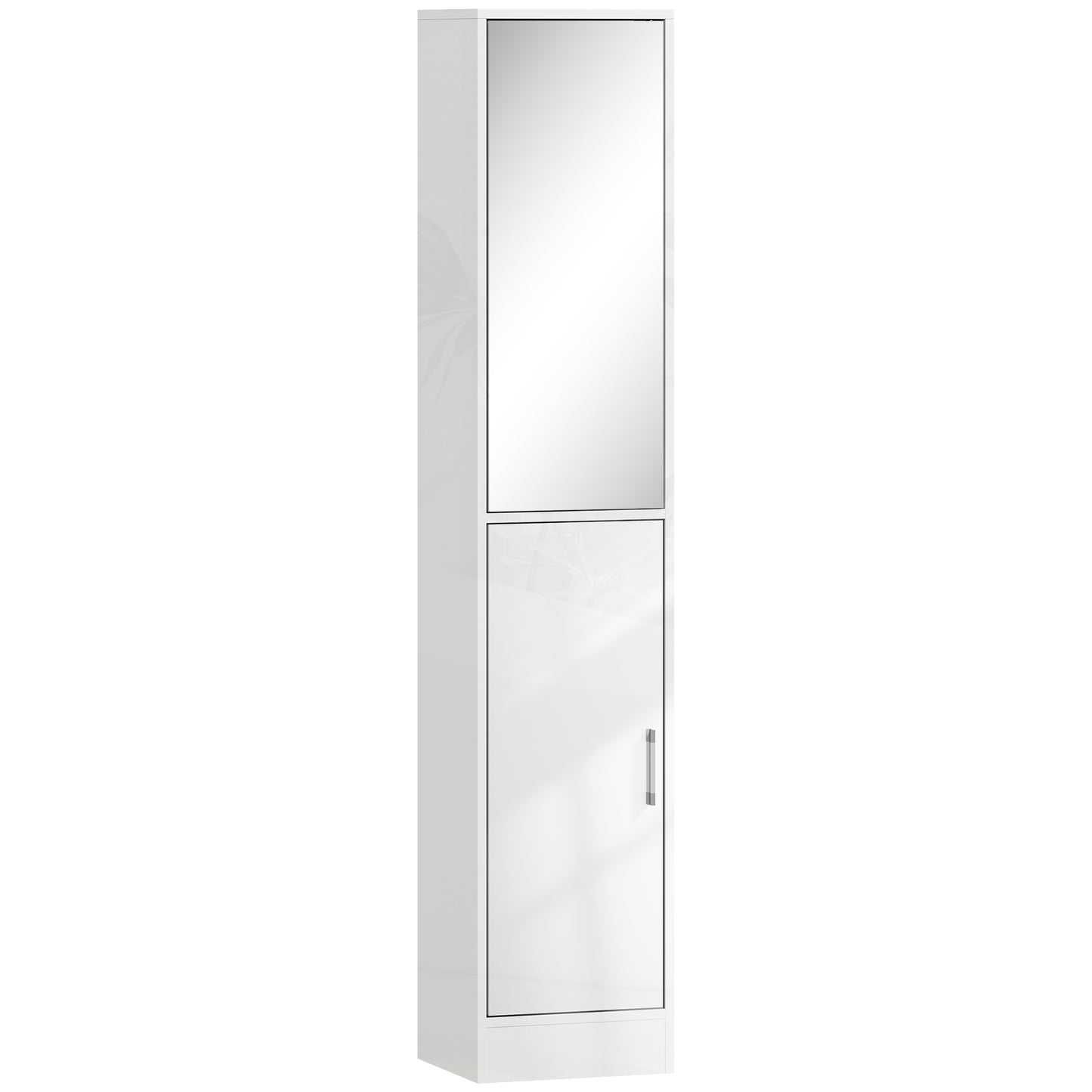 kleankin Tall Bathroom Cabinet with Mirror and Adjustable Shelf - High Gloss White