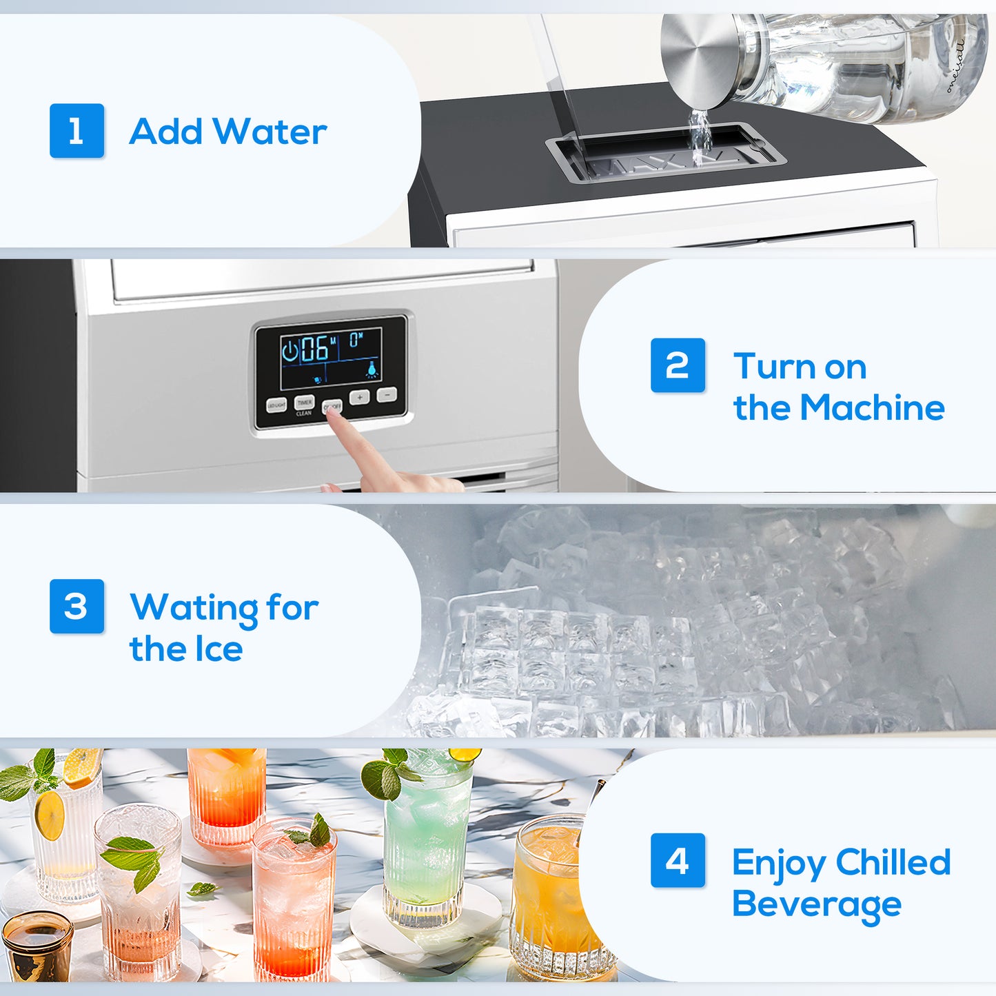 HOMCOM Commercial Ice Maker, Freestanding Industrial Ice Cube Machine, Digital Control, Self-cleaning, 4kg Storage, 30kg/24h for Home, Office, Bar - Silver