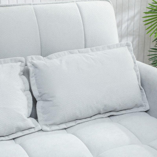 HOMCOM 2 Seater Sofa Bed, 3-in-1 Convertible Sleeper Sofa with Click-clack Adjustable Backrest and 2 Pillows, Light Grey