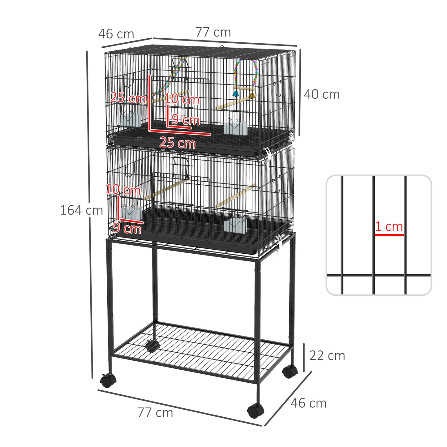 PawHut Two-Tier Bird Cage on Wheels with Stand for Small Birds