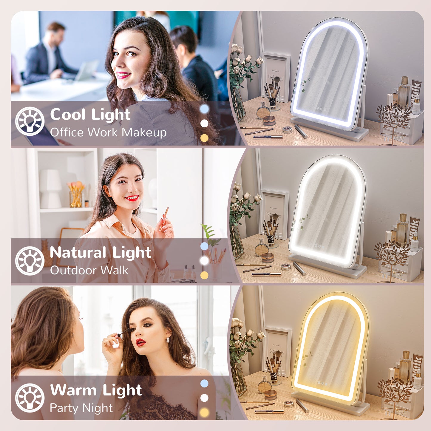 HOMCOM LED Vanity Mirror with Lights, 43x59cm, 3 Colours, Touch Screen, White