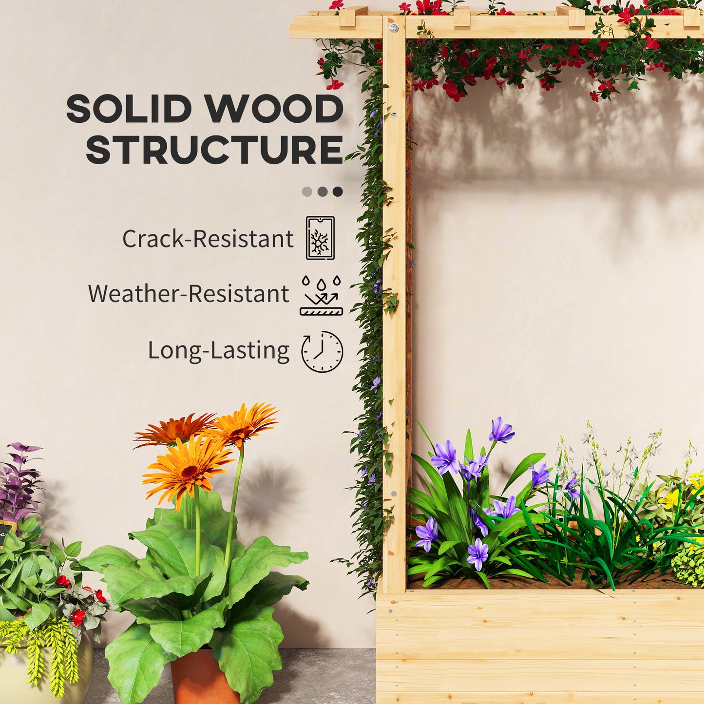 Outsunny Wooden Trellis Planter Box with Roof, Natural 110cm