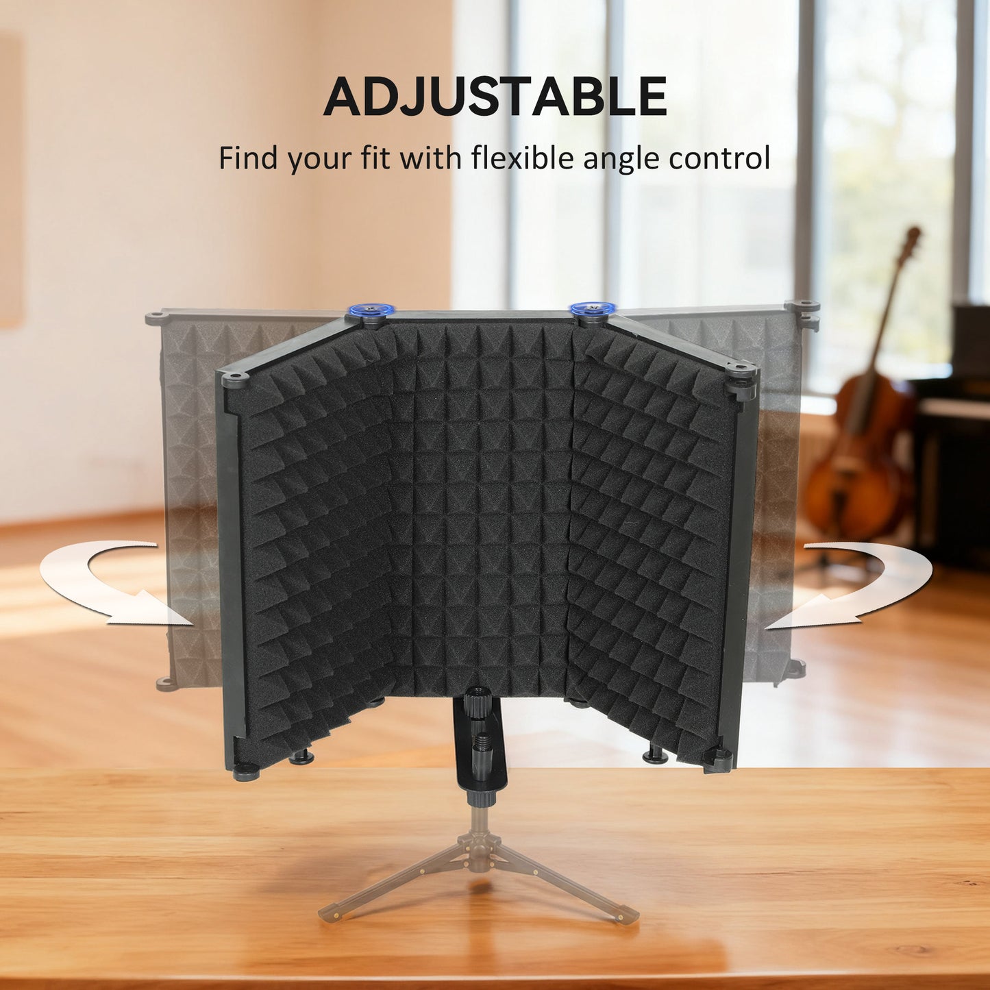HOMCOM Studio Microphone Isolation Shield, 3-Panel Foldable High Density Foam with 3/8" Threaded Mount, Adjustable Recording Equipment, Black