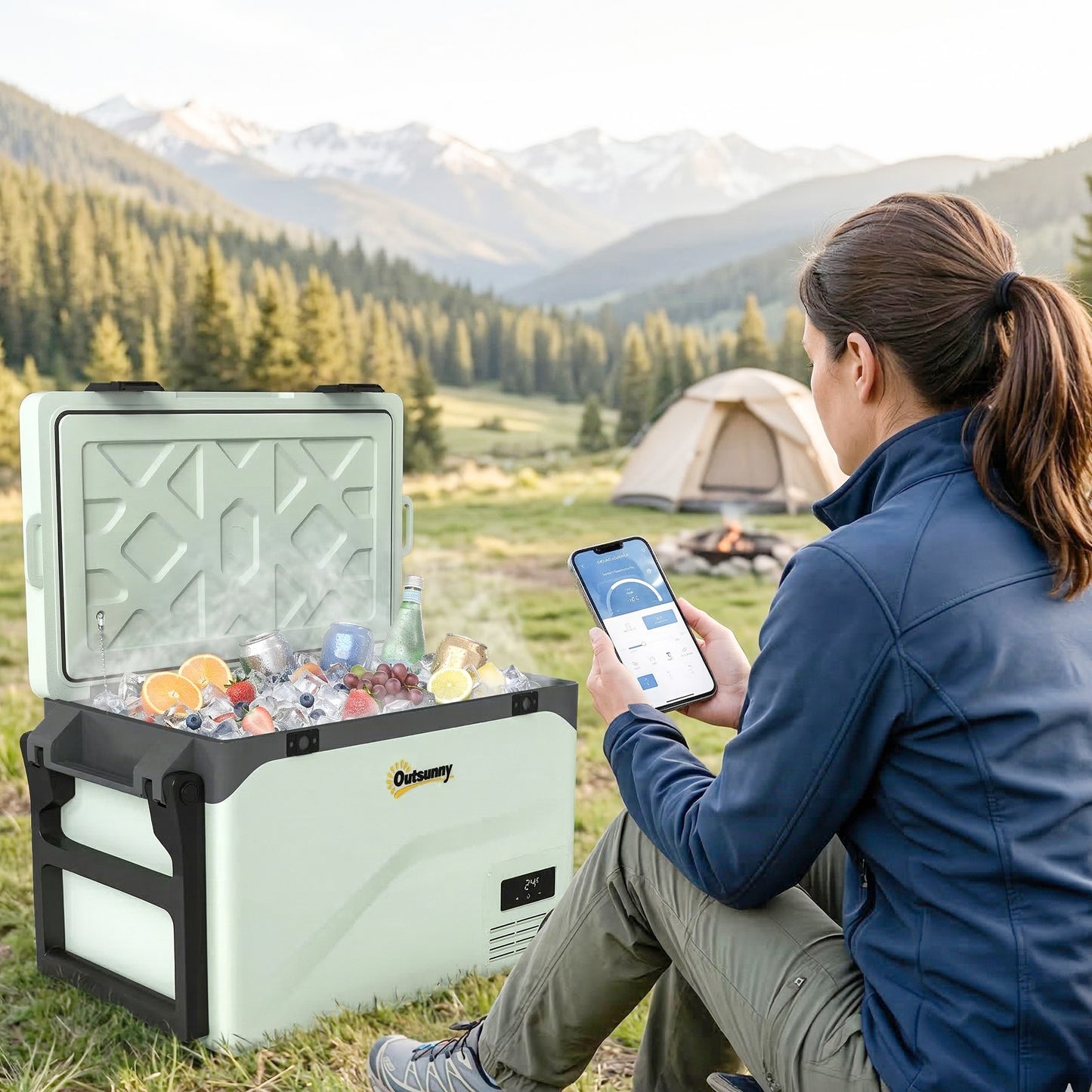 Outsunny 42.5L Compressor Car Fridge Freezer, Camping Refrigerator with App Control