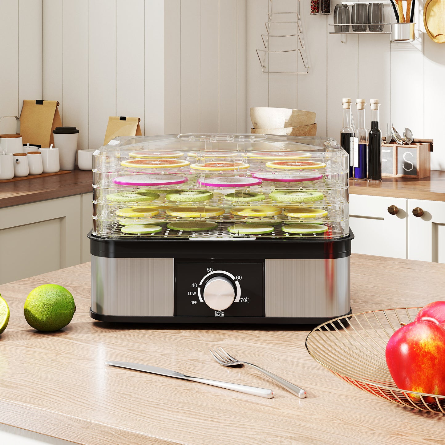 HOMCOM 5 Tier Food Dehydrator, 245W Stainless Steel Dryer with Adjustable Temperature for Fruit, Meat, Vegetables, Jerky & Pet Treats, Black