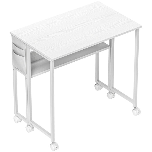 HOMCOM 80 cm Folding Desk with Storage Shelf and Drop Leaf on Wheels - White
