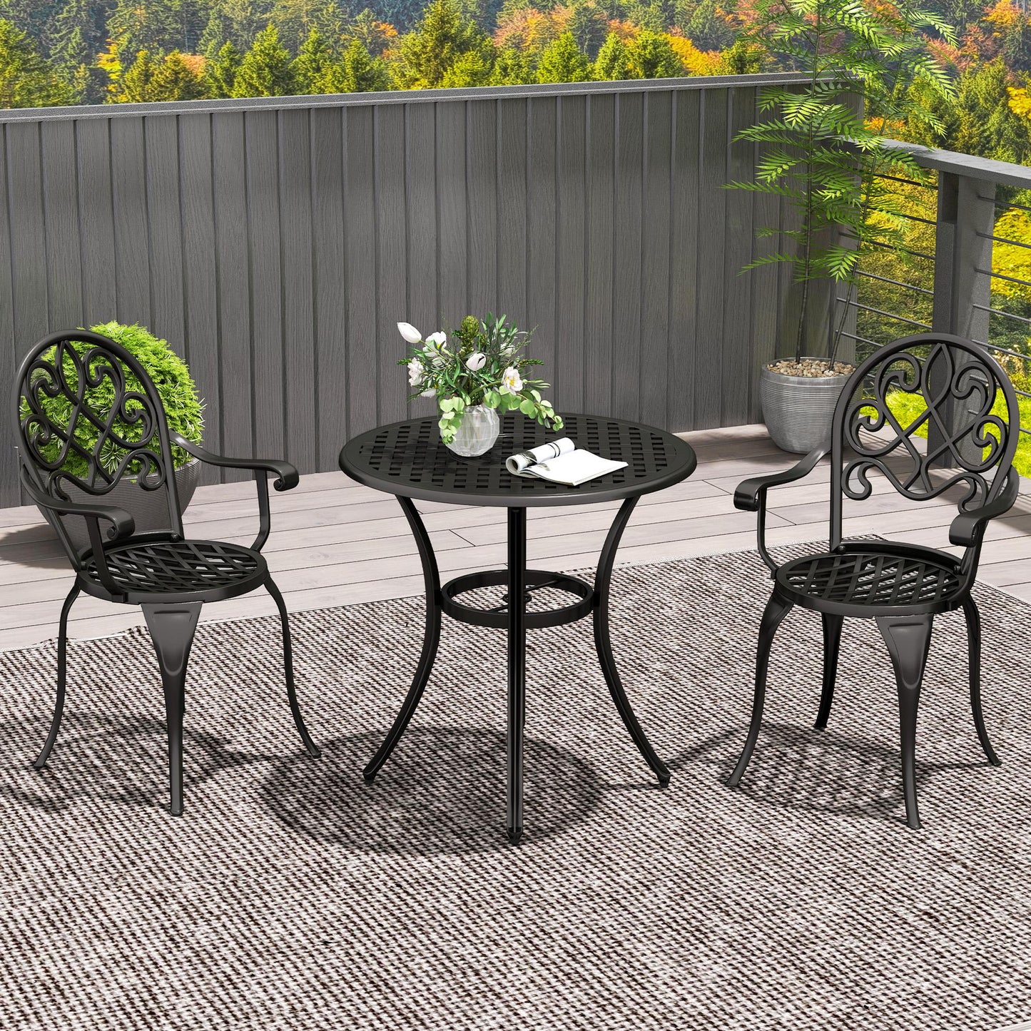 Outsunny 3 Piece Patio Bistro Set for 2, Outdoor Aluminium Garden Table and Chairs with Adjustable Footpads for Balcony, Garden and Patio, Black
