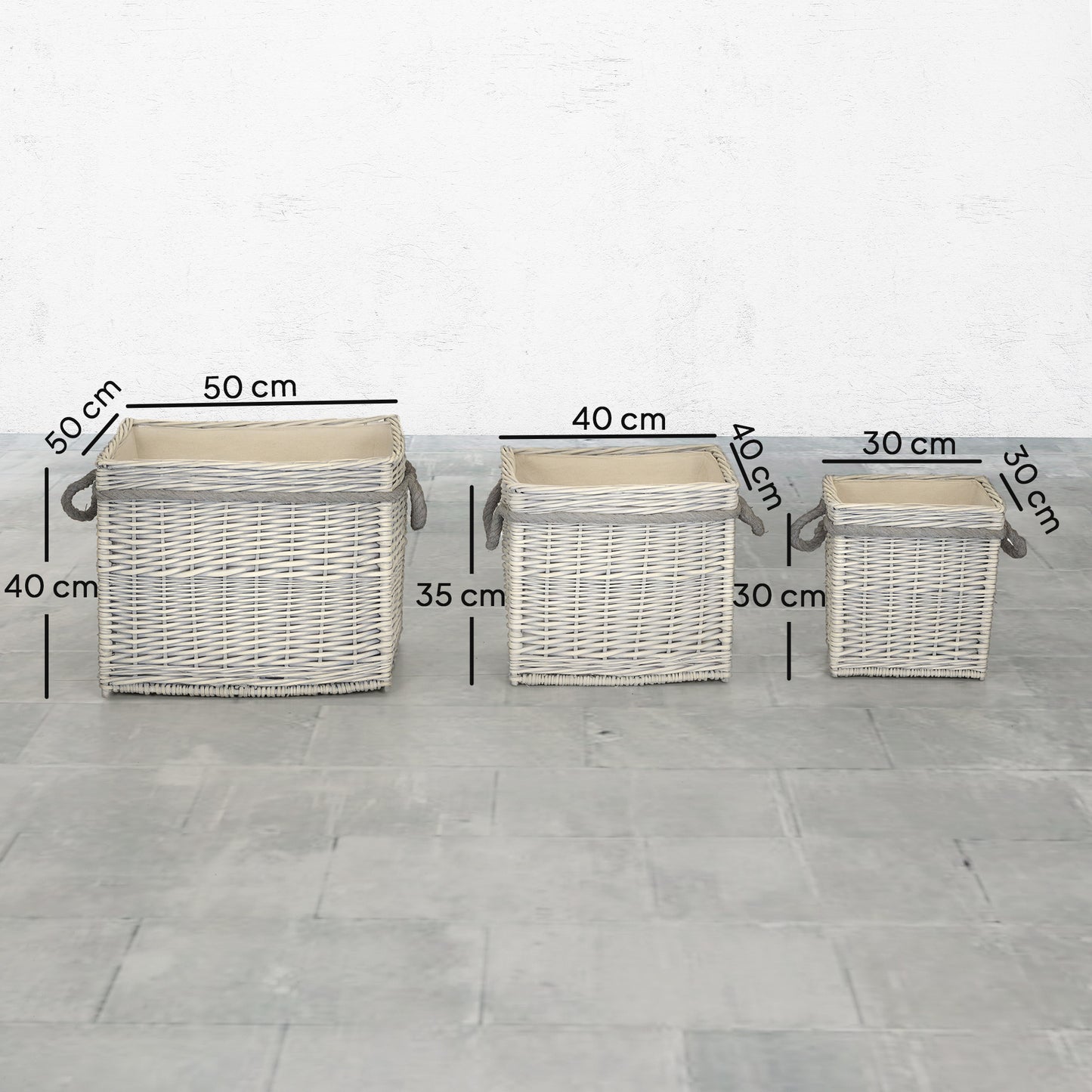 Outsunny Set of 3 Log Baskets for Wood Burner Indoor, Round torage Basket with Lining and Rope Handles for Fireside Storage, Blankets, Beige