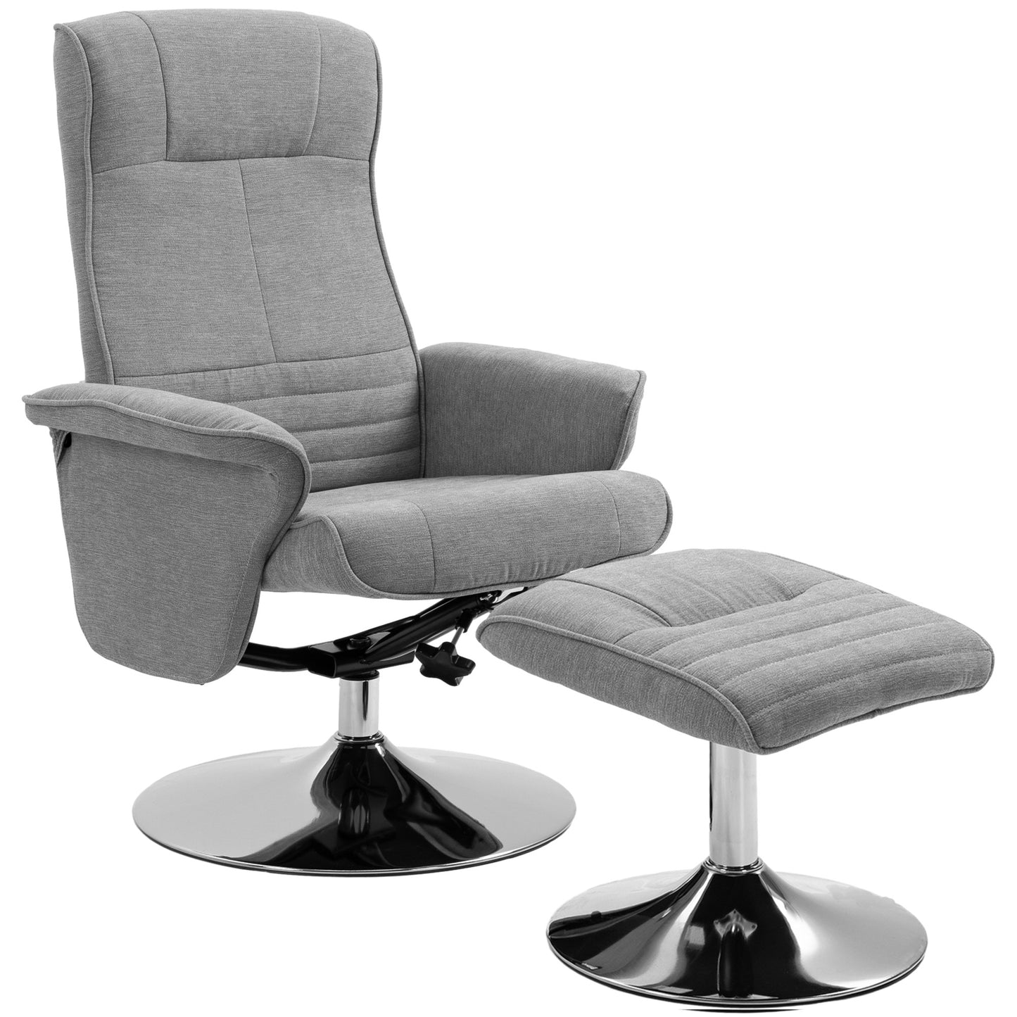 HOMCOM Swivel Recliner Chair with Footstool, Velvet Upholstered Armchair with Ottoman, Steel Base for Living Room, Bedroom, Office, Grey