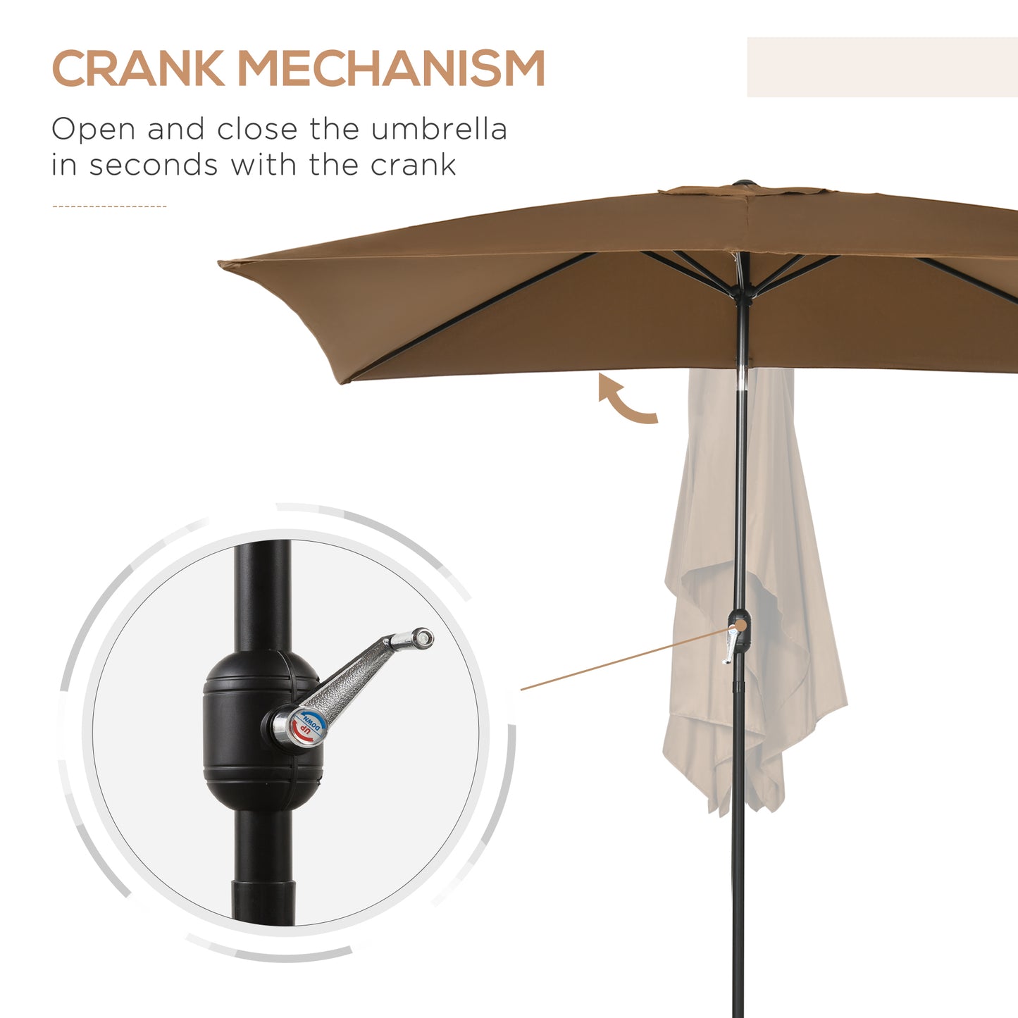 Outsunny 3x2m Garden Parasol Umbrella Outdoor Sun Shade Canopy with Tilt and Crank Aluminium Frame Rectangular Brown