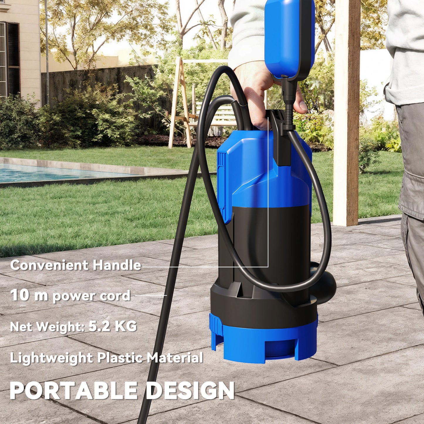 Outsunny 750W Submersible Water Pump, 20000L/H Electric Sump Pump with Float Switch for Dirty/Clean Water, Portable and Lightweight, Blue