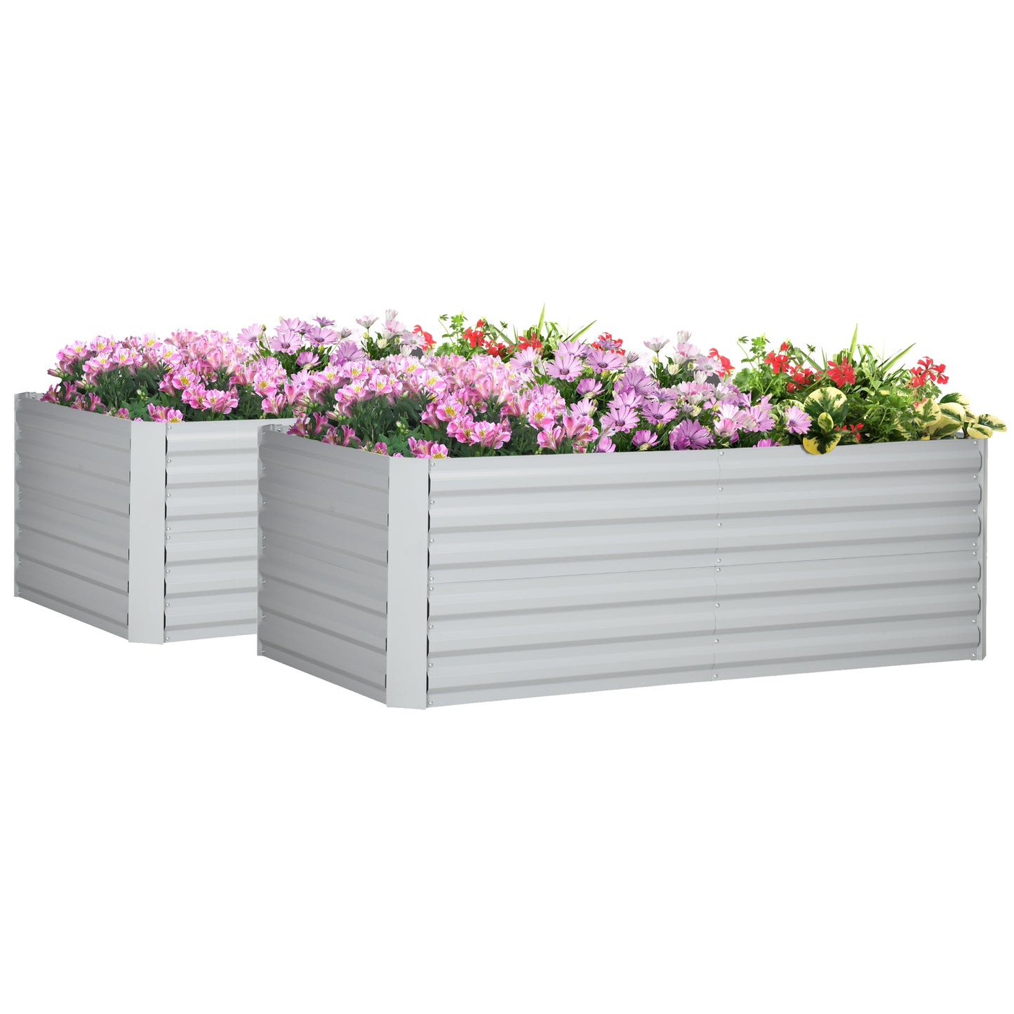 Outsunny Set of 2 Raised Garden Beds, Galvanised Steel Planters with Reinforced Rods for Vegetables, Plants, Flowers, 180x90x59 cm, Light Grey