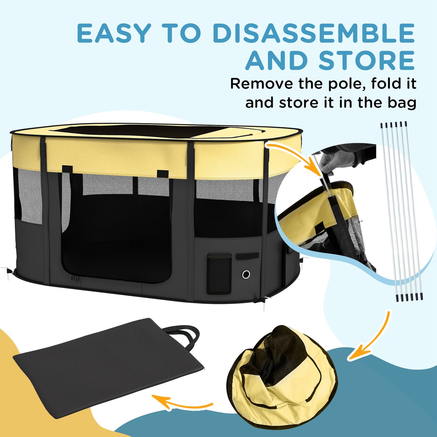 PawHut Foldable Dog Pen with Storage Bag for Indoor/Outdoor Use Yellow - Extra Large