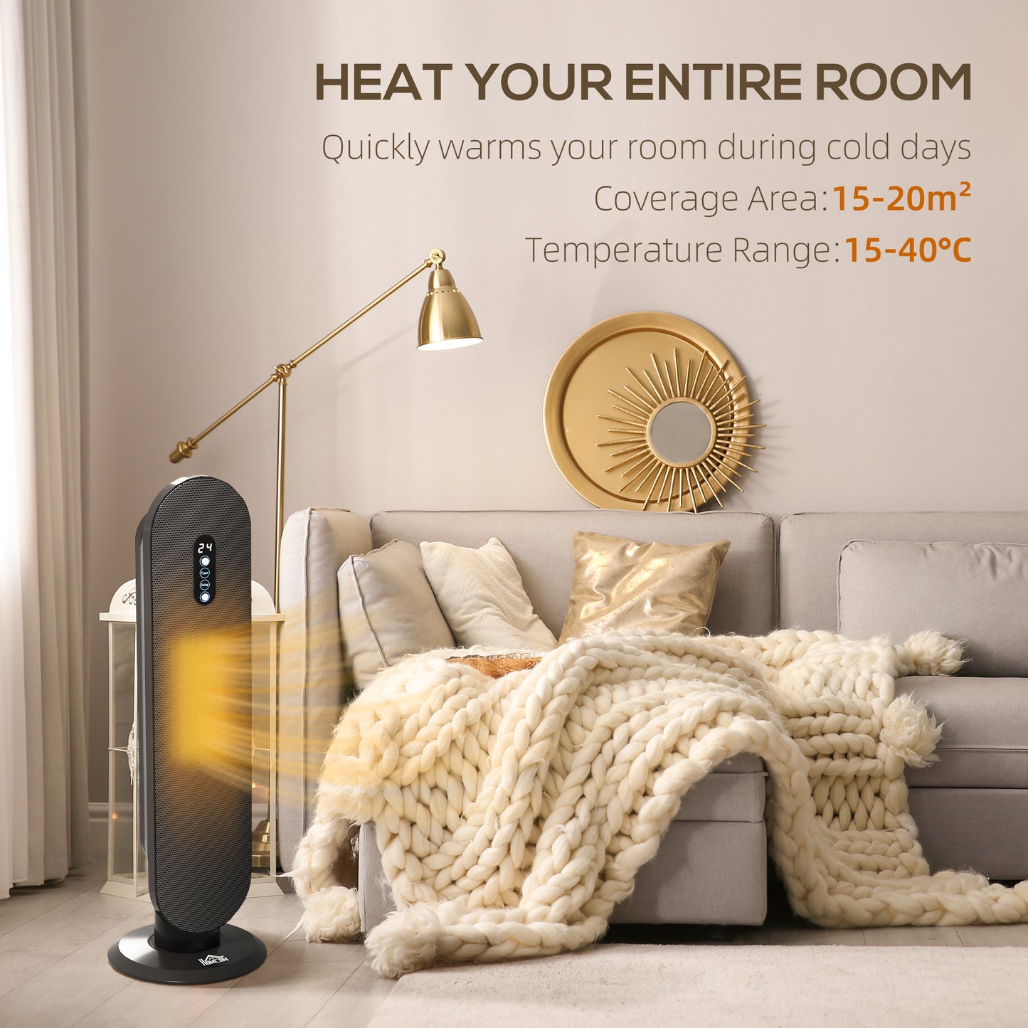 HOMCOM 45° Oscillating Ceramic Space Heater, with Remote - Black