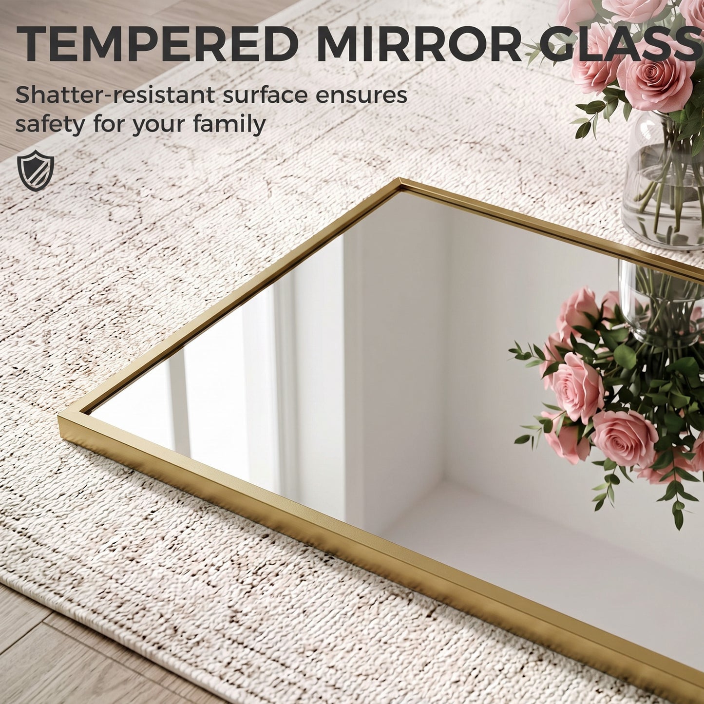 HOMCOM 40 x 110 cm Full Length Wall Mirror, Rectangular Mirror with Adjustable Hooks, Over the Door or Wall Mounted, Gold Tone