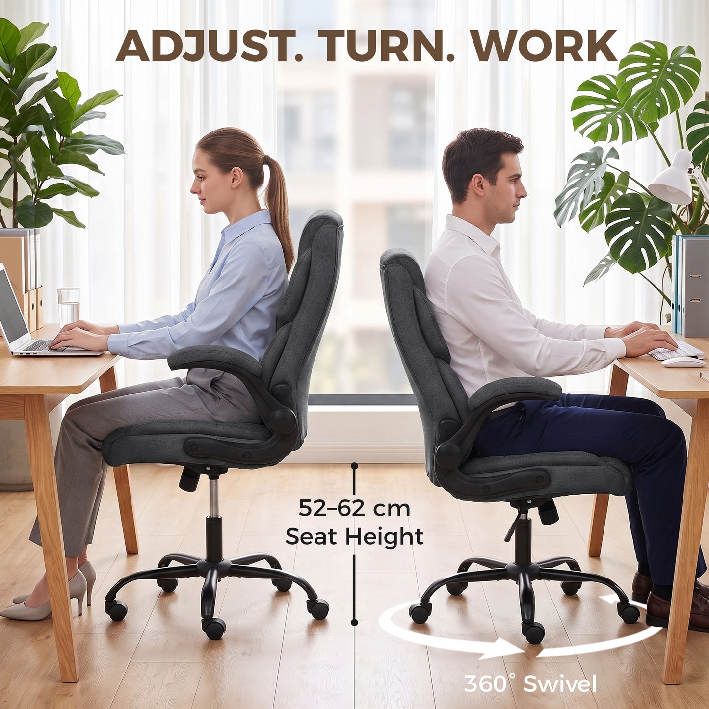 HOMCOM Office Chair, Executive Desk Chair with Flip-up Armrest, Thick Padding, 360 Degree Swivel, Dark Grey