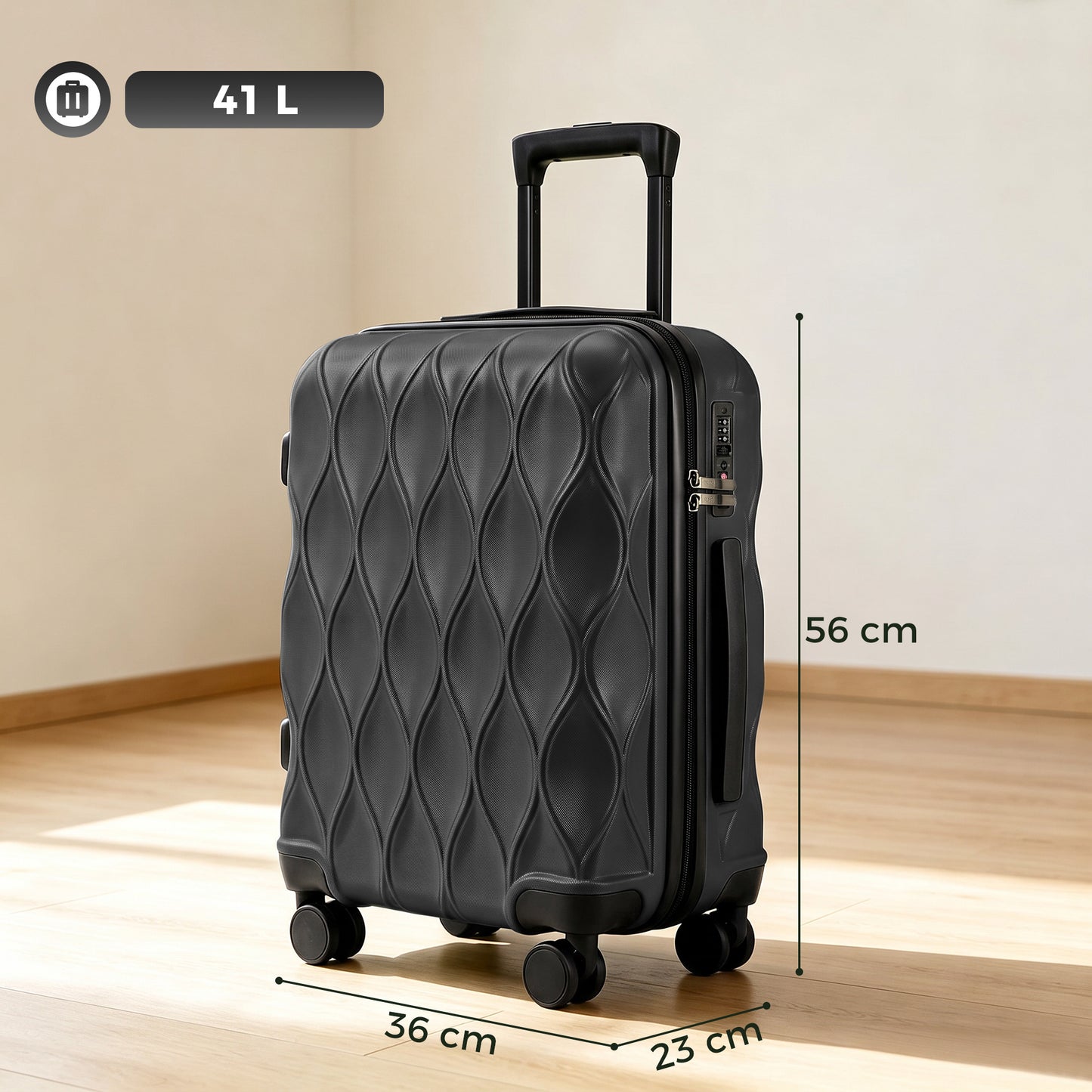 HOMCOM 20Inch Suitcase, ABS Hard Shell Carry On Luggage with TSA Lock, Spinner Wheels, Telescopic Handle, Black