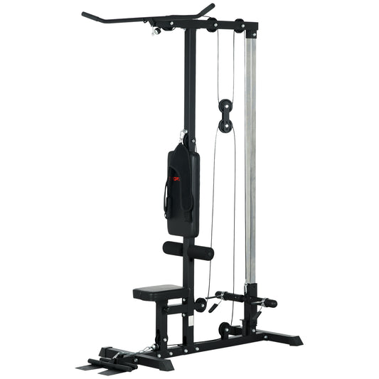 SPORTNOW Pull Up Station with Adjustable Seat, Power Tower for Chin up 
 and Lat Pulldown Exercises, Multi-Function Fitness Equipment with Flip-Up Footplate, for Home Gym, Black