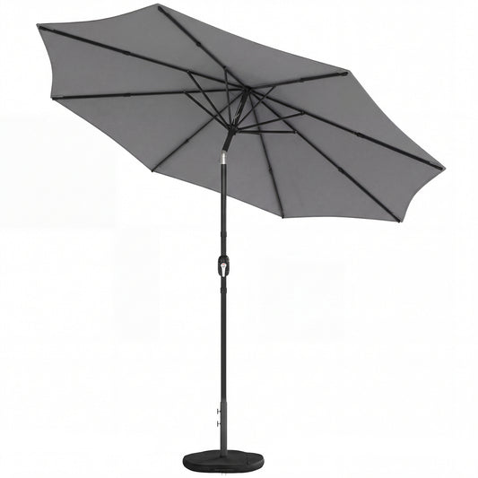 Outsunny 2.7 m Garden Parasol Umbrella with Cross Base and Sandbag, Retractable Ribs, Outdoor Table Market Umbrella, Light Grey