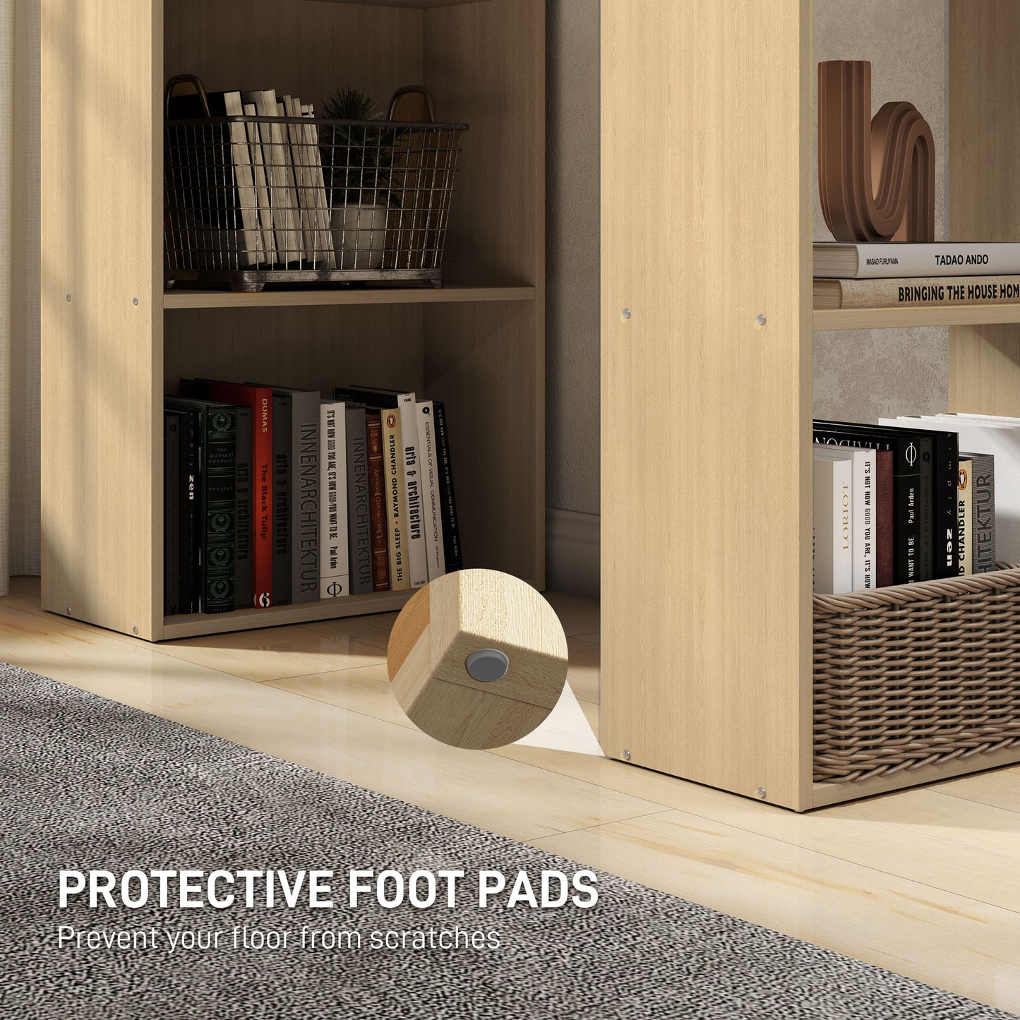 HOMCOM 120cm Modern Computer Desk Bookshelf Study Table Workstation PC Laptop Writing Home Office 6 Shelves, Natural Wood Finish