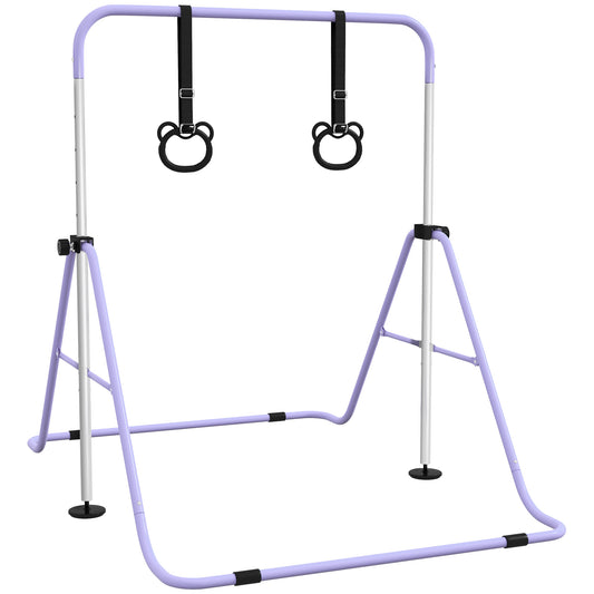 HOMCOM Adjustable Height, Foldable Kids Gymnastics Bar w/ Non-Slip Mats, for 3+ Years, Purple