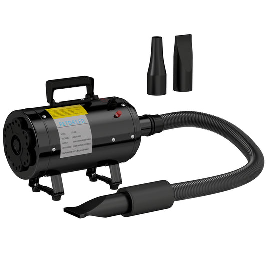 PawHut 2200W Dog Hair Dryer with Adjustable Temperature & Velocity, 3 Different Nozzles, Black