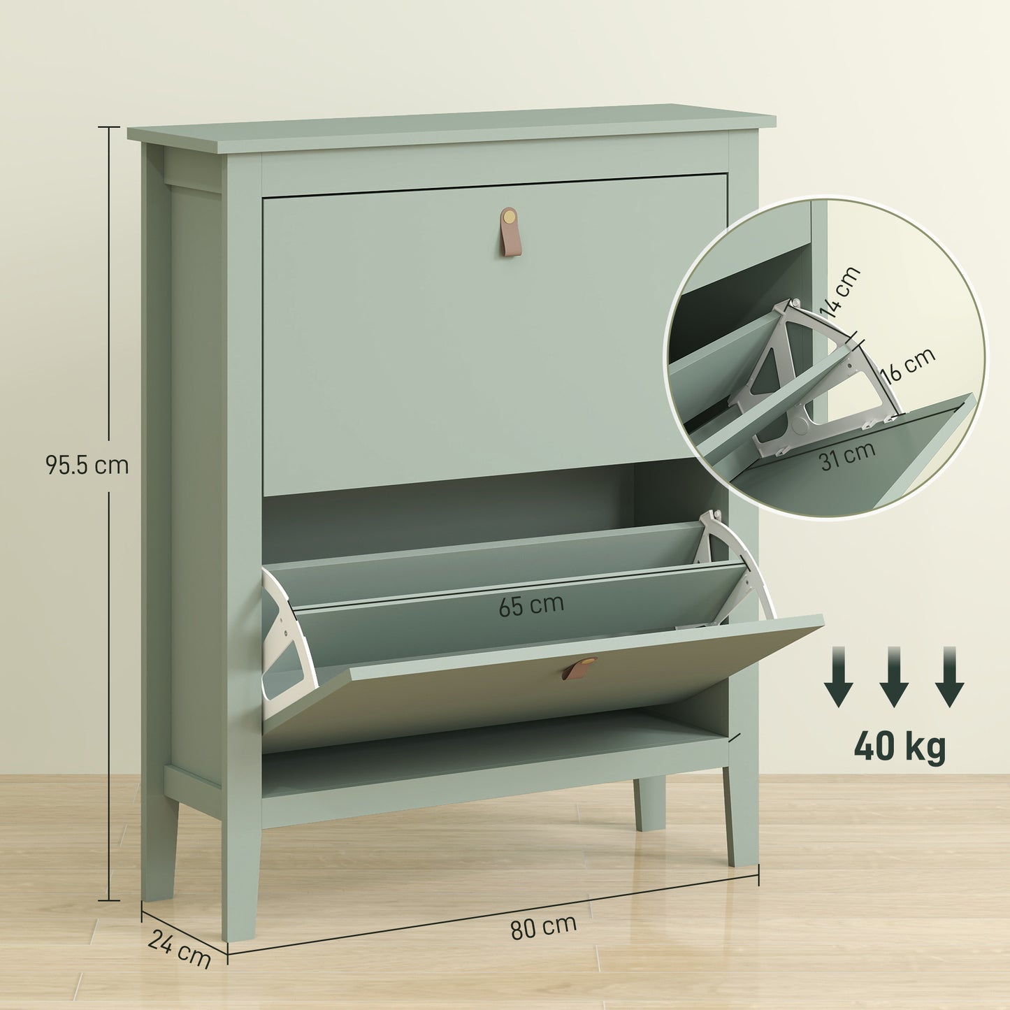 HOMCOM Modern Two-Drawer Shoe Cabinet - Green