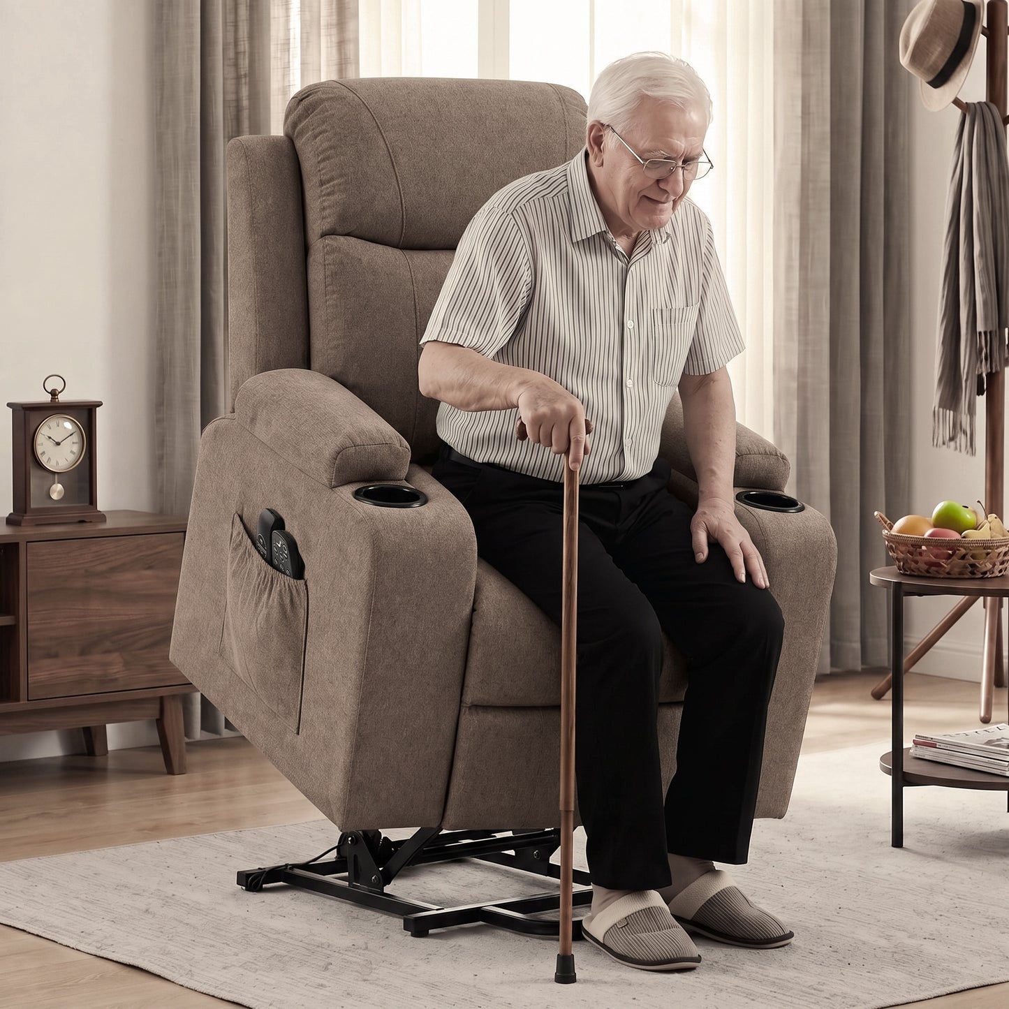 HOMCOM Riser Recliner Chair with Massage and Heat, Linen Electric Lift Armchair for Elderly with Spring Cushion, Brown