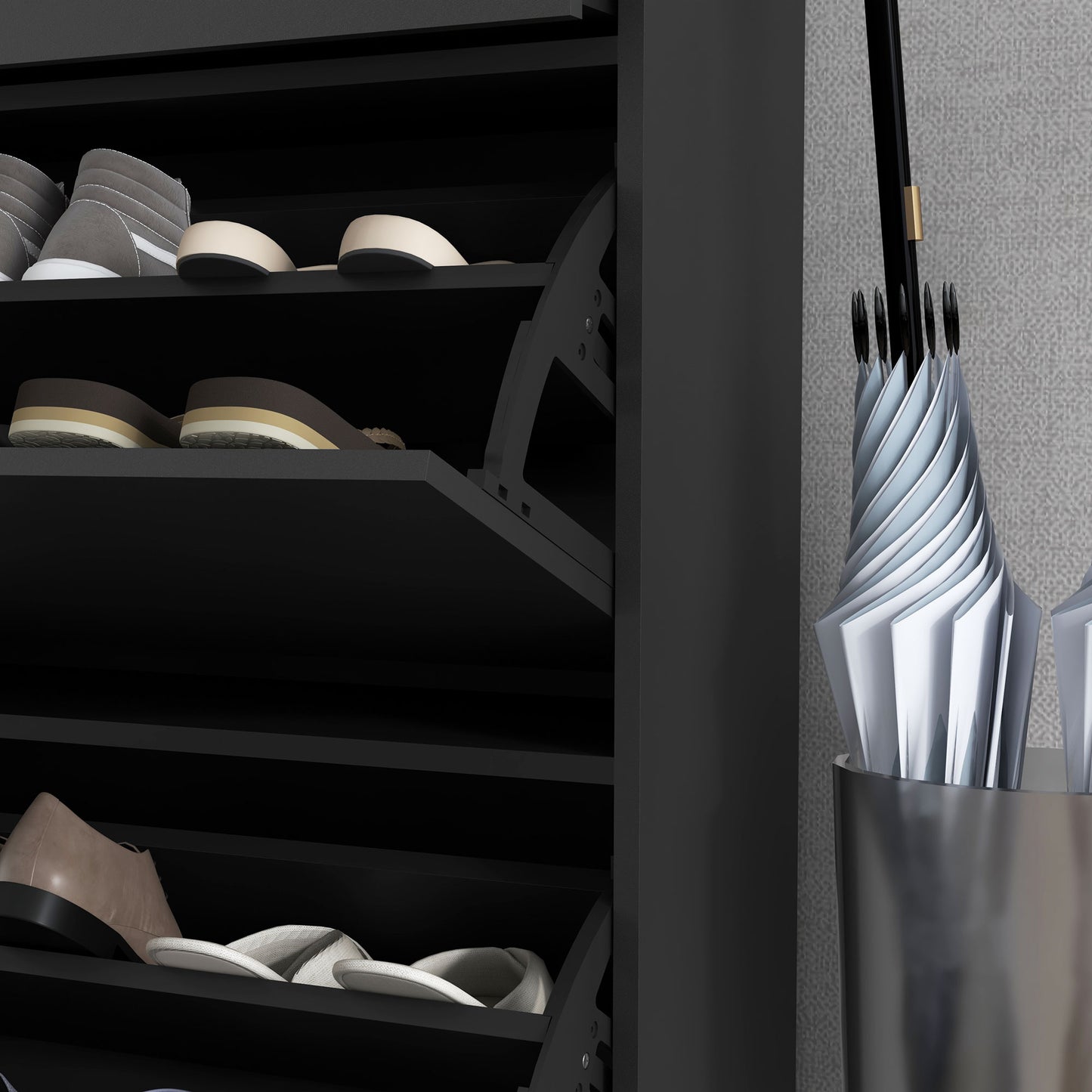 HOMCOM 3 Drawer Shoe Cabinet Cupboard with 2 Flip Doors, Sliding out Drawer and Adjustable Shelf for 12 Pairs of Shoes, Narrow Shoe Storage Organiser for Hallway, Entryway, Black