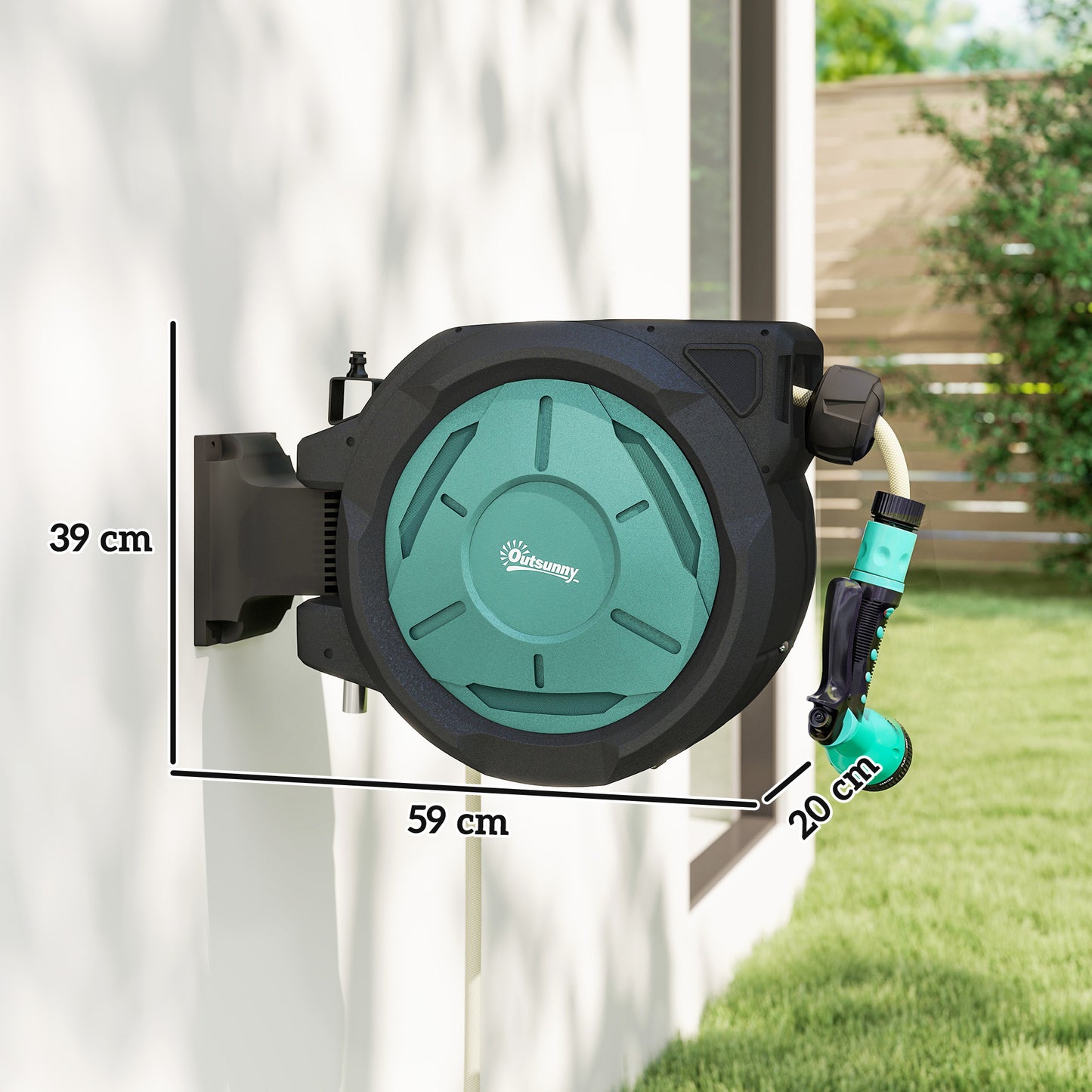 Outsunny Wall-Mounted Hose Reel 20+2m Auto Rewind Black
