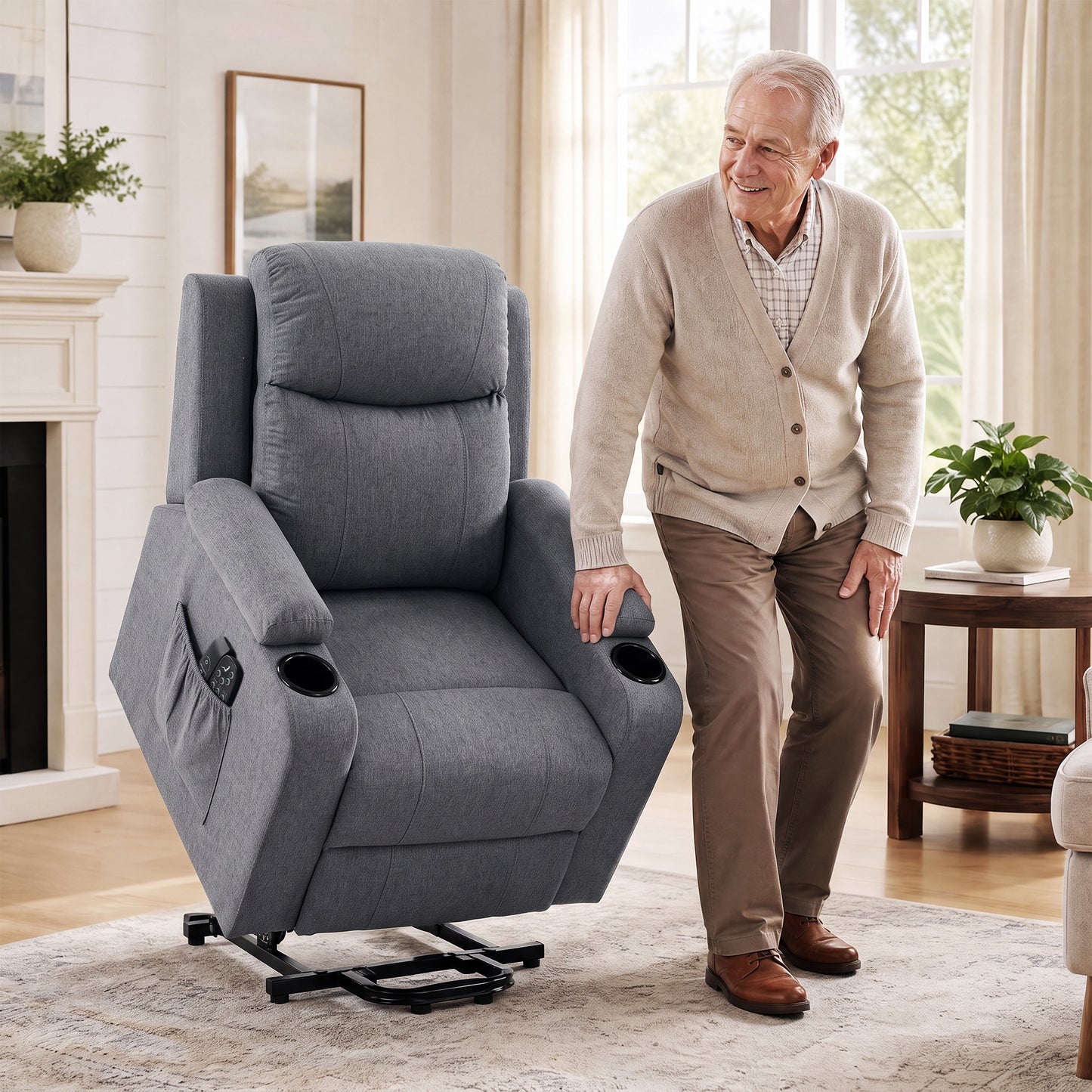 HOMCOM Riser Recliner Chair with Massage and Heat, Linen Electric Lift Armchair for Elderly with Spring Cushion, Dark Grey