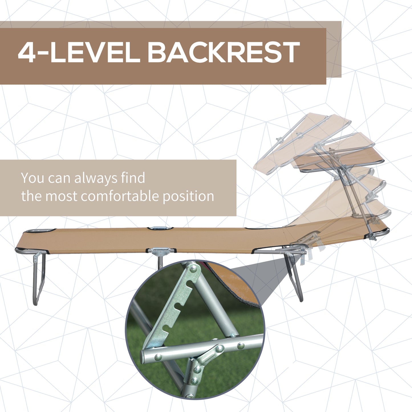 Outsunny Outdoor Sun Lounger, Adjustable Backrest, Sun Shade Awning, Tan