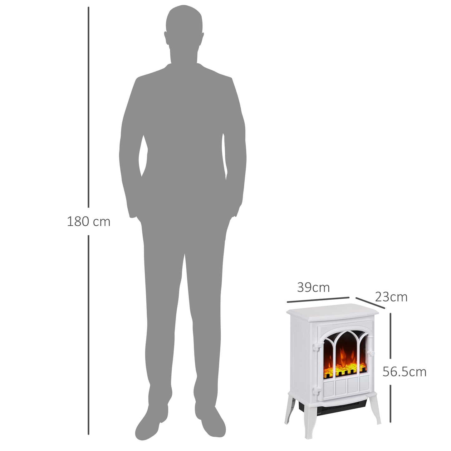 HOMCOM Freestanding Electric Fireplace, Electric Stove Heater with LED Flame Effect, Overheating Safety System, 1000W/2000W White